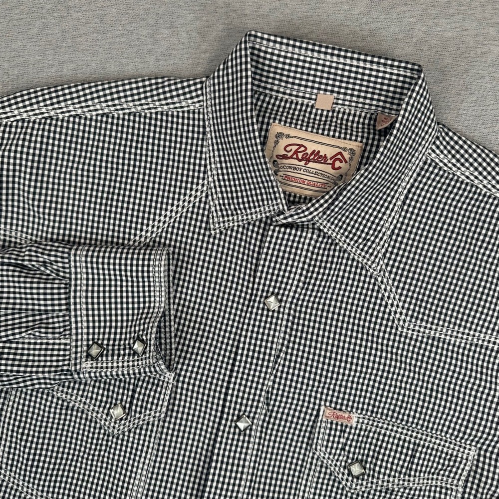 Rafter C Western Pearl Snap Shirt Mens Large Black Gingham Cowboy Collection